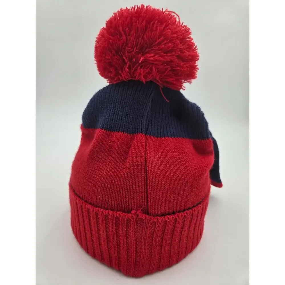 NFL Team Apparel Pom Beanie Hat & Gloves Set Navy Red Winter Knit